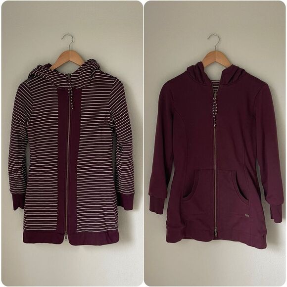 Carve Designs Reversible Longline Full Zip Hooded Sweatshirt in Maroon/White - Picture 1 of 12